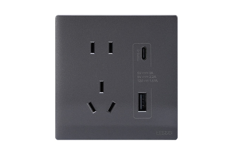 LSDYUSBTCPD20-J  USB+五孔插座-镀晶灰